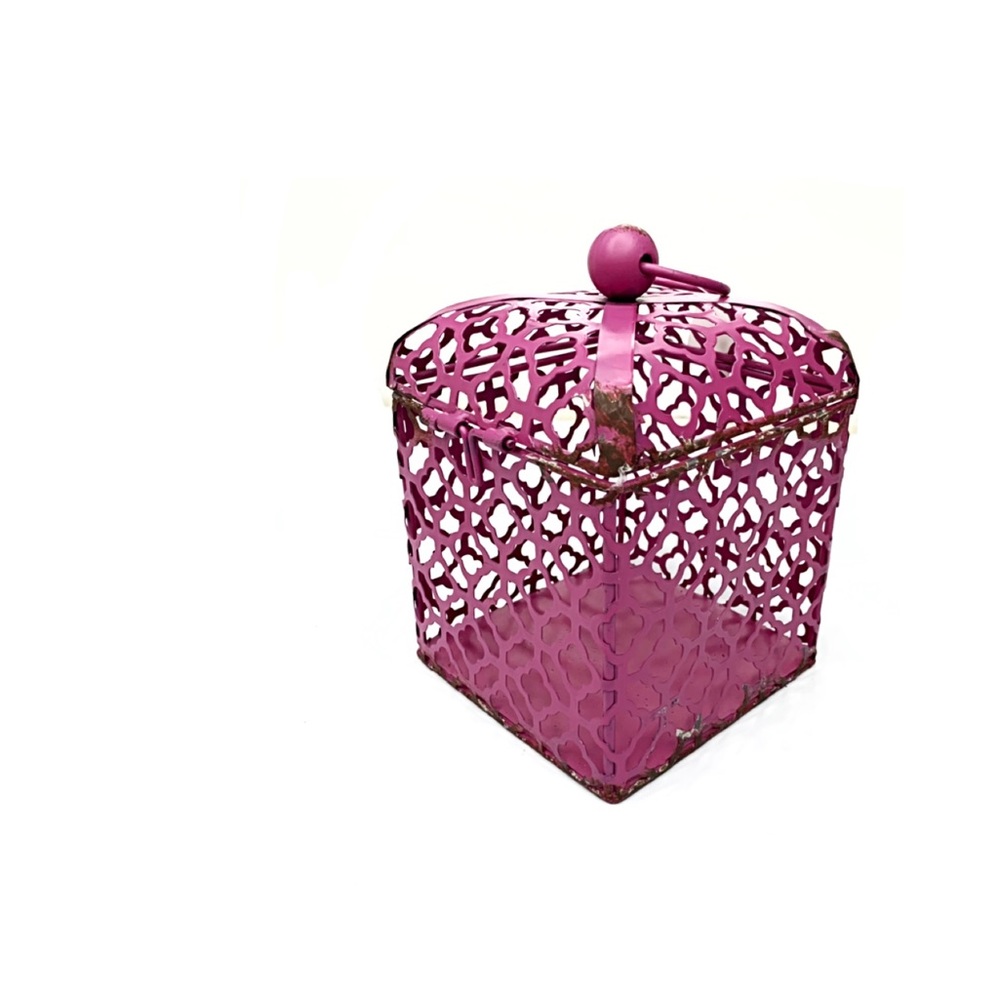 One Cage Fuchsia Distressed Candle Holder Decor